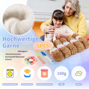 Aeeque Dicke Wolle, Chenille Wolle zum Häkeln Häkeltiere Decke und Körbe, Plüschwolle Weich Häkelgarn Babywolle, Flauschige Chunky Stricken Wolle, 5 x 100g Chenille GarnKaramell online shop mit gratis versand 12